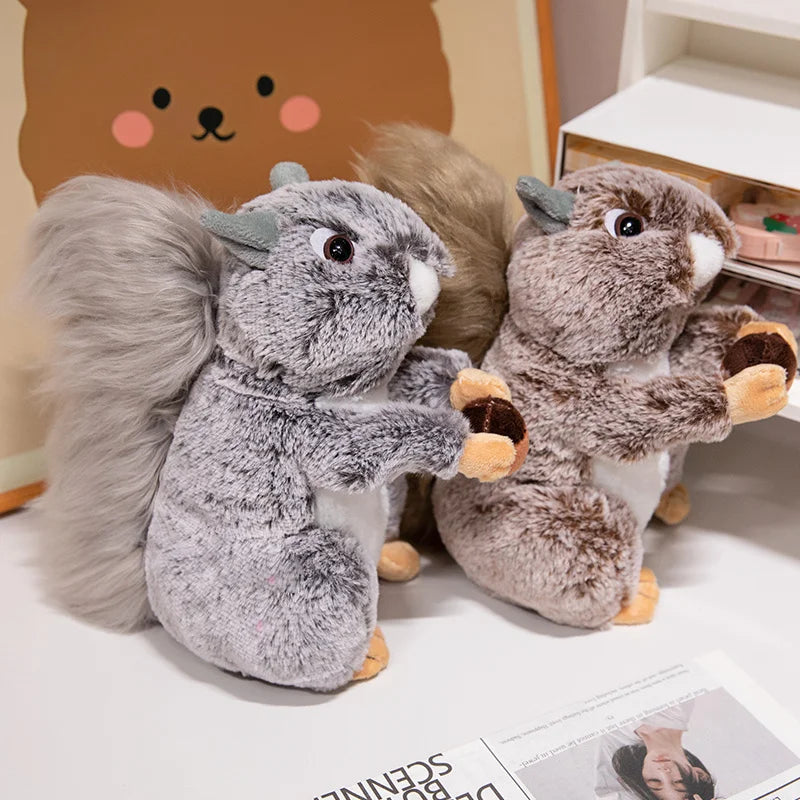 Wild Grey Brown Squirrel Plush Toy Fluffy Bushy Tail Squirrel Stuffed Animal  Soft Squirrel Plushie Gift