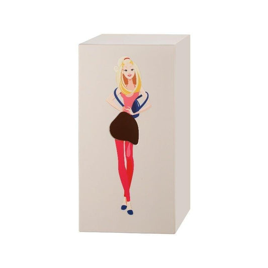 Beige tissue box holder with princess illustration and front tissue opening