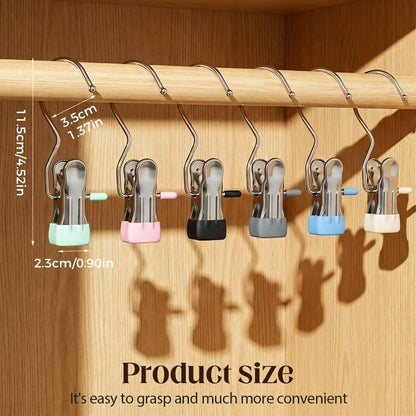 Space-Saving Clothespin Hat Pants Storage Hanging Travel Hook, Stainless Steel Boot Hangers Clips Boot Hangers for Closet, Laundry Hooks Hanging Clips Clothes Pins Socks Towel Clips (Black, 10Pcs)