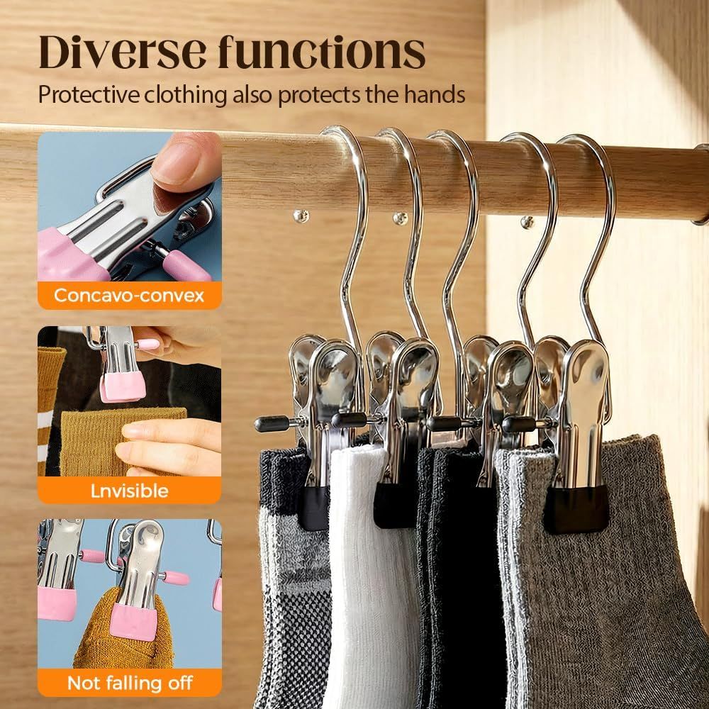 Space-Saving Clothespin Hat Pants Storage Hanging Travel Hook, Stainless Steel Boot Hangers Clips Boot Hangers for Closet, Laundry Hooks Hanging Clips Clothes Pins Socks Towel Clips (Black, 10Pcs)