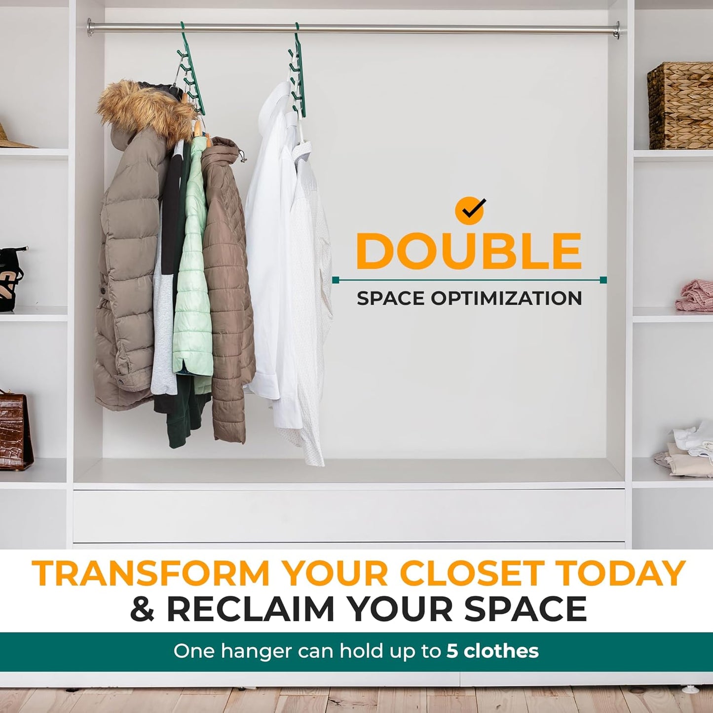 Space Saving Hangers for Clothes - 4 in Pack, Heavy Duty Plastic, Multi Closet Space Savers for Shirts, Pants, Jeans, Sweaters - Hanger Organizer Space Saver