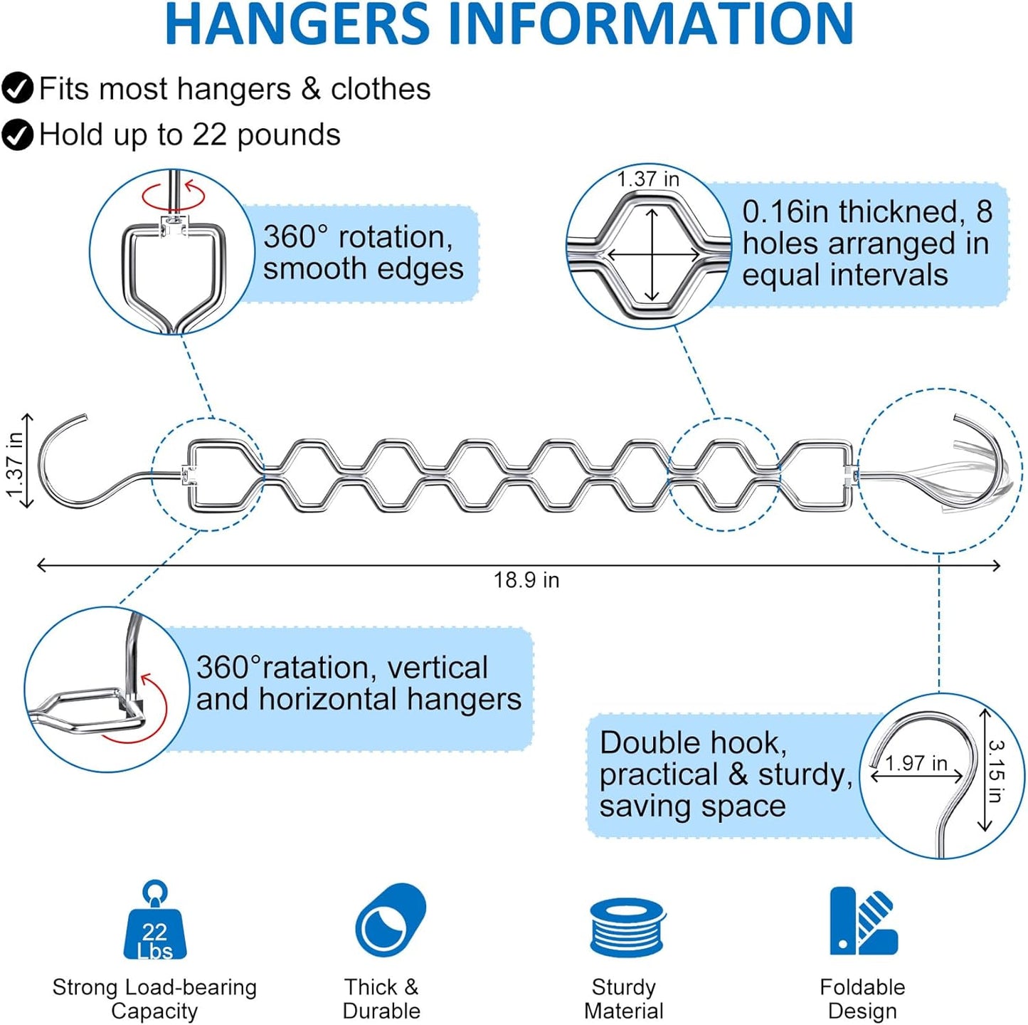 Space Saving Hangers for Clothes 6 Pack, Sturdy Metal Hangers Heavy Duty Magic Clothes Space Saver Hanger Organizer with 360° Swivel Hook, Closet Organizers and Storage Dorm Room Essentials Silver