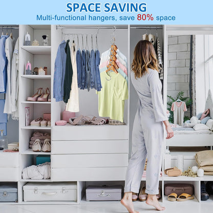 Space Saving Hangers for Clothes 6 Pack, Sturdy Metal Hangers Heavy Duty Magic Clothes Space Saver Hanger Organizer with 360° Swivel Hook, Closet Organizers and Storage Dorm Room Essentials Silver