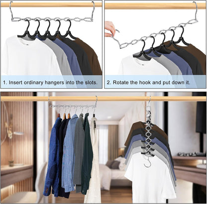 Space Saving Hangers for Clothes 6 Pack, Sturdy Metal Hangers Heavy Duty Magic Clothes Space Saver Hanger Organizer with 360° Swivel Hook, Closet Organizers and Storage Dorm Room Essentials Silver