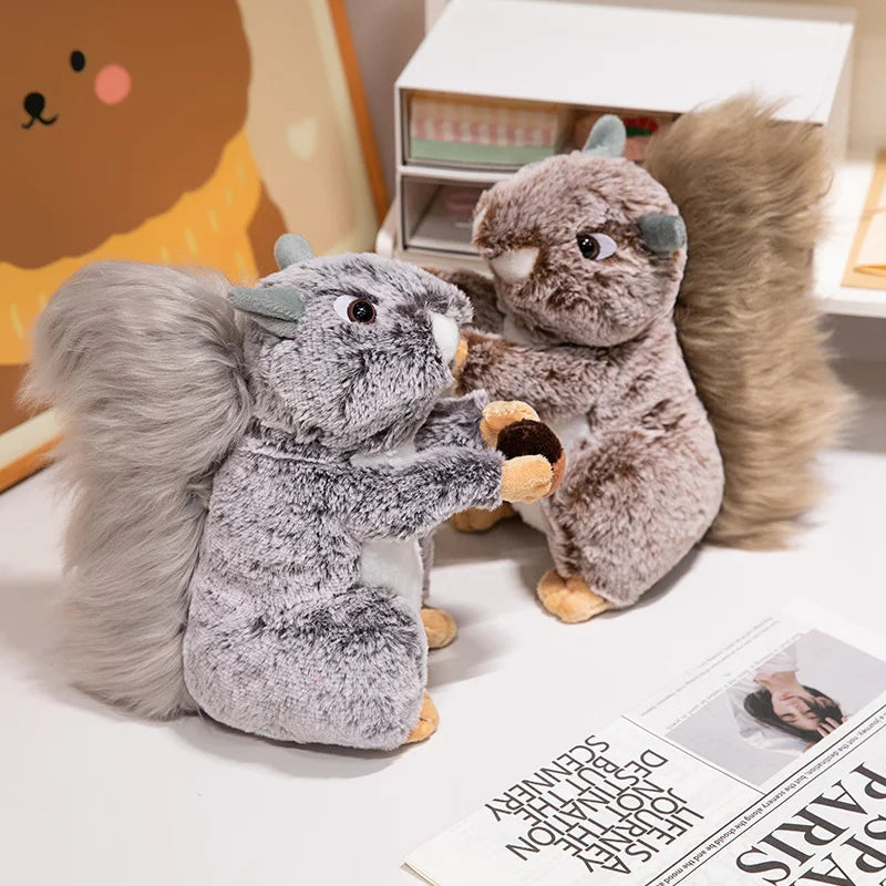 Wild Grey Brown Squirrel Plush Toy Fluffy Bushy Tail Squirrel Stuffed Animal  Soft Squirrel Plushie Gift