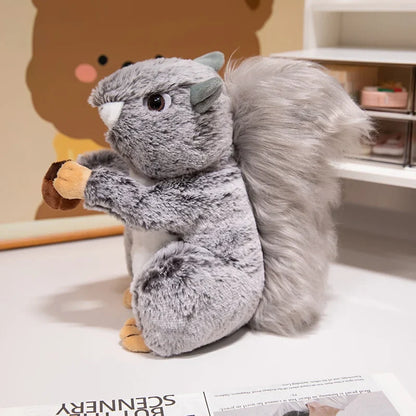 Wild Grey Brown Squirrel Plush Toy Fluffy Bushy Tail Squirrel Stuffed Animal  Soft Squirrel Plushie Gift