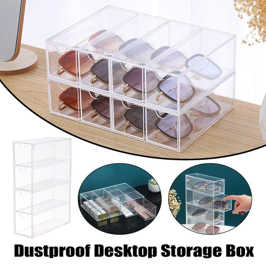 Four-layer clear acrylic sunglasses display box with drawer compartments
