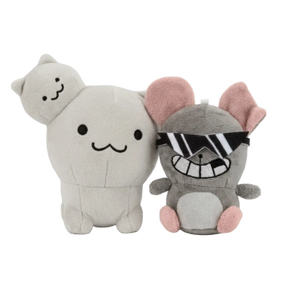 Two Headed White Cat Plushie and Cool Sunglasses Grey Mouse Plush Cat Breeding Sim RPG Plushies