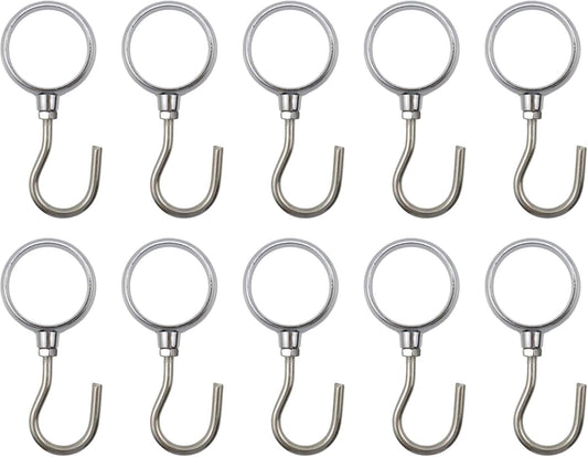 Stainless steel closet rod hooks, curved S-shape, ring top, set of 10