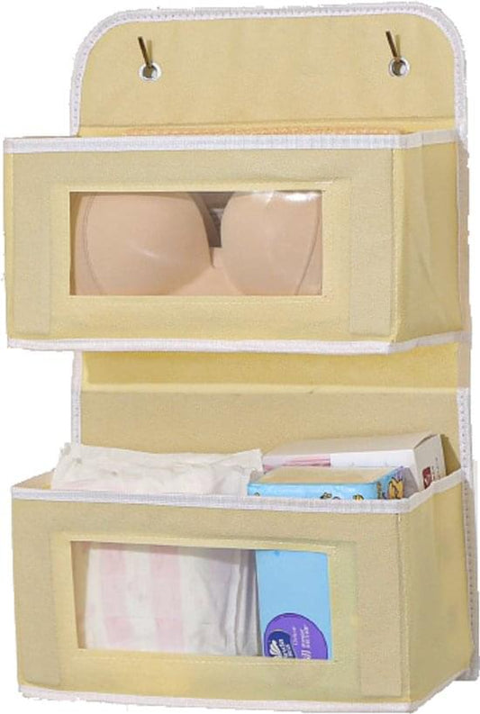 Two-layer door storage bag with front mesh window and lower open storage bin