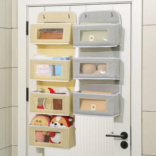3-tier door storage bag with mesh-front pockets and fabric compartments