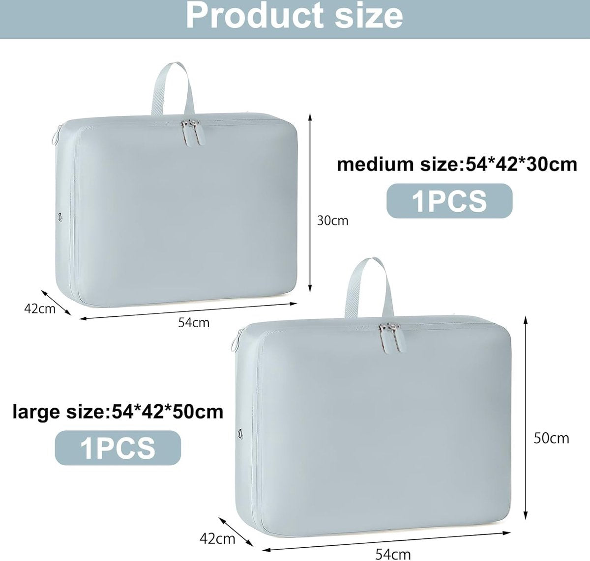 Storage Bag - Organizer - Storage Bags - Movable Organizer Bags - Space-Saving Bags - Storage Bag - Organizer - For Blankets/Pillows/Clothing/Duvet - Self-Compressing - With Zipper Handles - Compact - Movable - 54x42x30cm/54x42x50cm