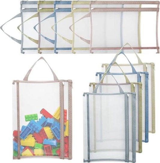 Set of transparent double-layer mesh storage bags with zipper and carry handles