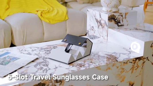 Black foldable glasses storage box with handle and open compartment