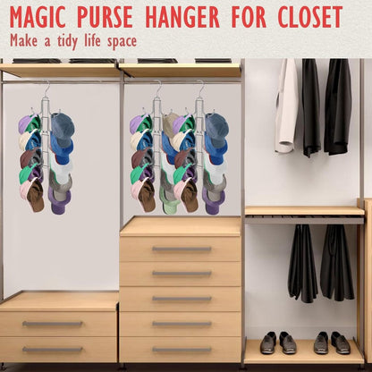 Storage Rack - Clothing and Hat Organizer - Bag Hanger - Foldable Hooks - Storage Accessories - Suitable for storing hats, bags, scarves, and belts - Silver - 14.5 x 1 x 48 cm - 24.5 cm folded