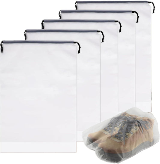 Set of large clear shoe storage bags with drawstring rope, water-resistant