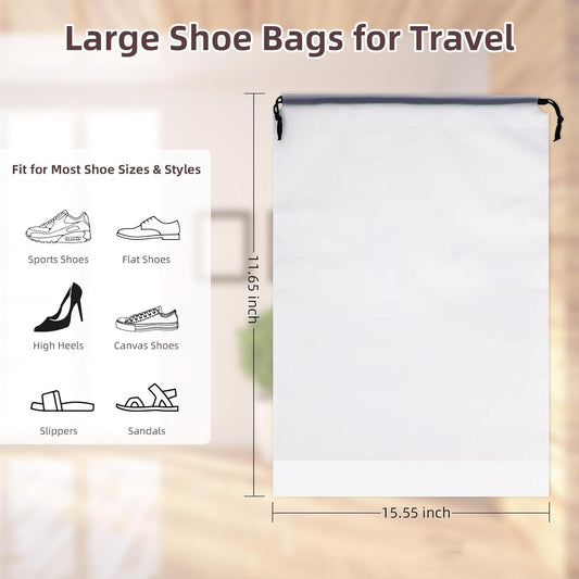 Large clear shoe storage bag with rope handles and drawstring top