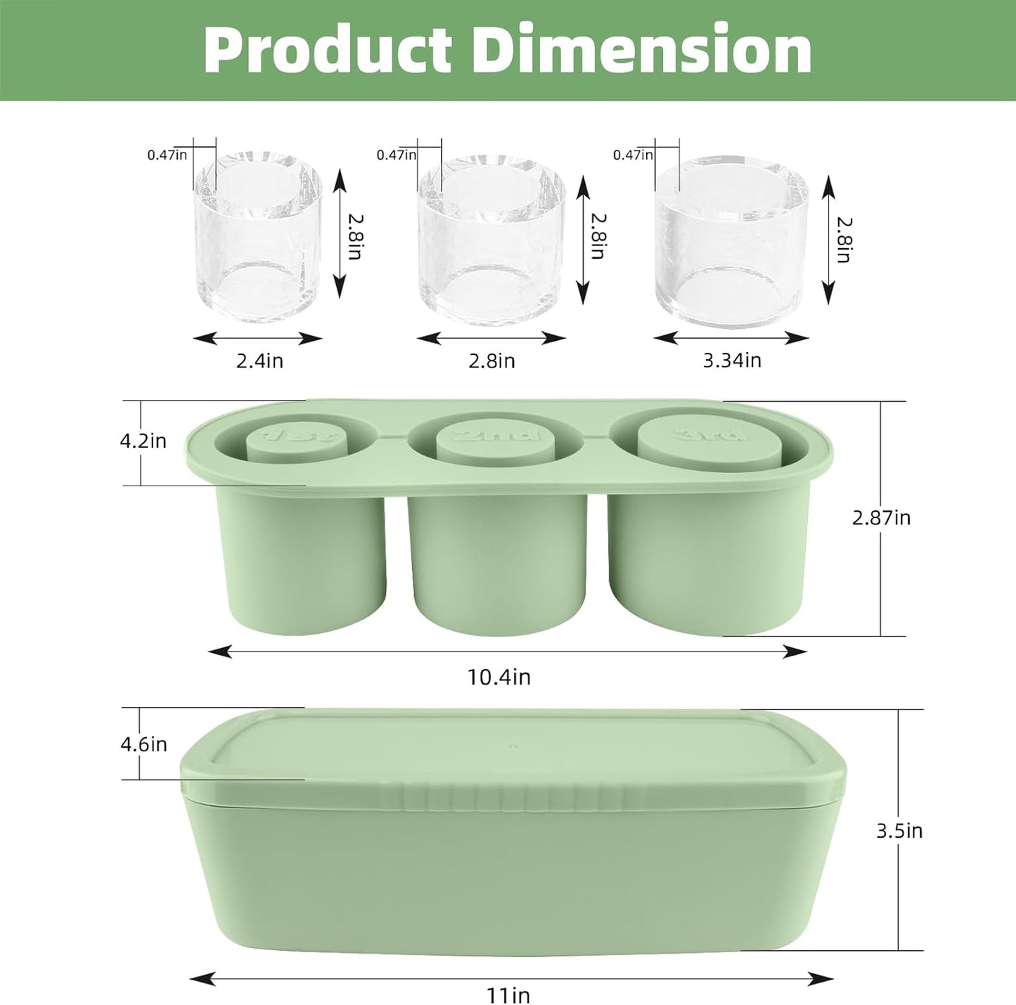 Store Ice Cube Tray for Stanley Cup 30-40 oz Tumbler 3pcs Silicone Ice Cube Molds With Lid and Bin for Chilling Cocktails Whiskey Drinks Juice Coffee Easy Fill and Release Ice Maker(Green, 40 oz)