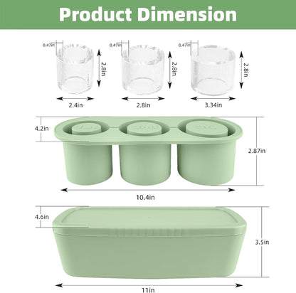 Store Ice Cube Tray for Stanley Cup 30-40 oz Tumbler 3pcs Silicone Ice Cube Molds With Lid and Bin for Chilling Cocktails Whiskey Drinks Juice Coffee Easy Fill and Release Ice Maker(Green, 40 oz)