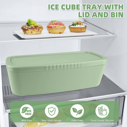 Store Ice Cube Tray for Stanley Cup 30-40 oz Tumbler 3pcs Silicone Ice Cube Molds With Lid and Bin for Chilling Cocktails Whiskey Drinks Juice Coffee Easy Fill and Release Ice Maker(Green, 40 oz)