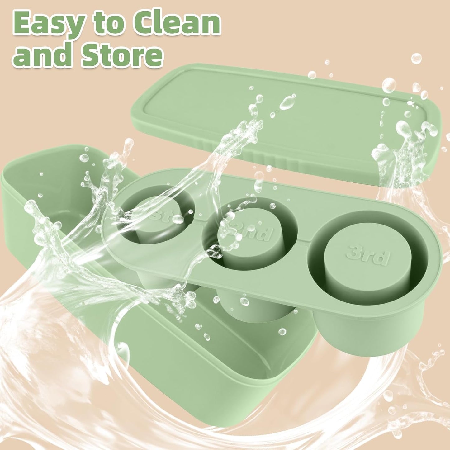 Store Ice Cube Tray for Stanley Cup 30-40 oz Tumbler 3pcs Silicone Ice Cube Molds With Lid and Bin for Chilling Cocktails Whiskey Drinks Juice Coffee Easy Fill and Release Ice Maker(Green, 40 oz)