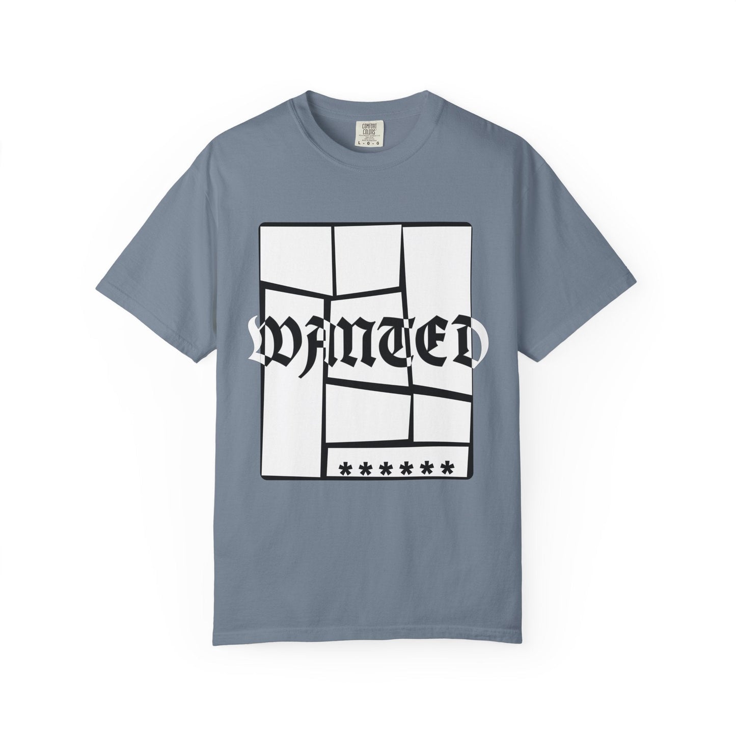 Wanted Graphic Tee Window Grid Design with wanted printed Tees