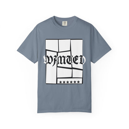 Wanted Graphic Tee Window Grid Design with wanted printed Tees