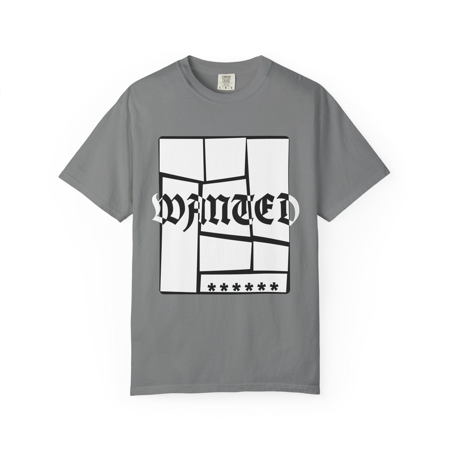 Wanted Graphic Tee Window Grid Design with wanted printed Tees