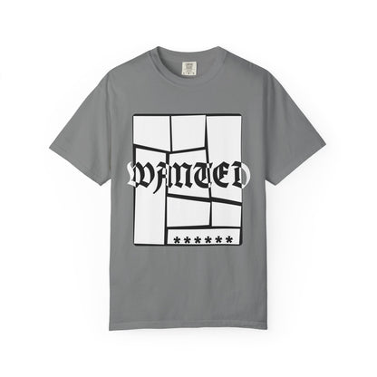 Wanted Graphic Tee Window Grid Design with wanted printed Tees