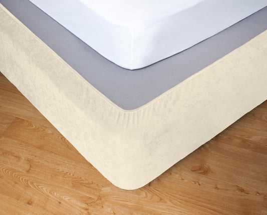 Beige stretch bed valance with elasticized skirt hem