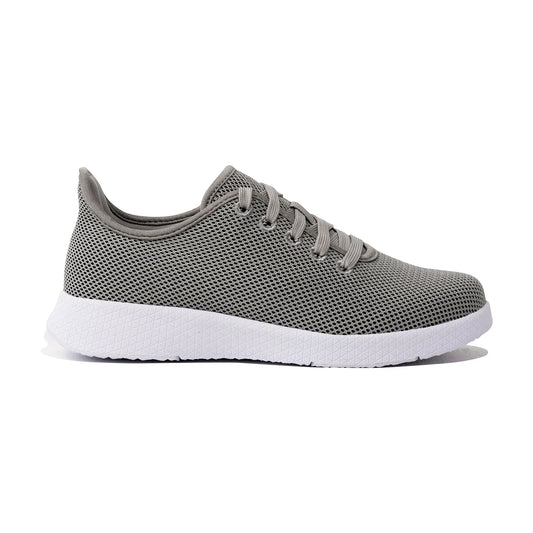 Axign grey lightweight casual orthotic shoe, mesh upper, lace-up, white rubber sole