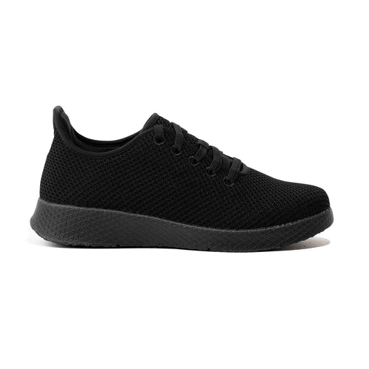 Black lightweight casual orthotic shoe with mesh upper and lace-up design