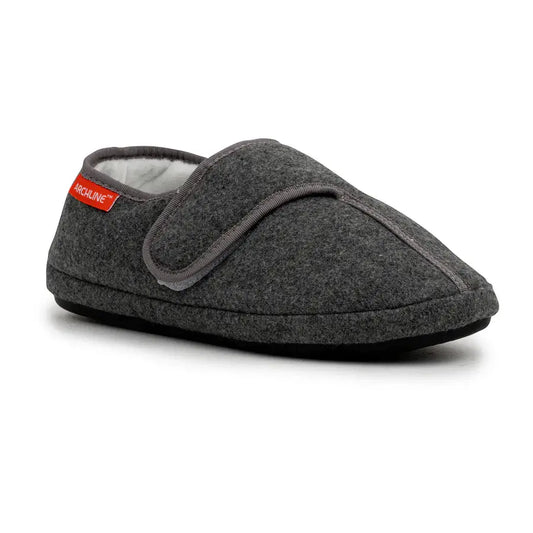 Grey marl orthotic slipper with single strap and soft padded interior