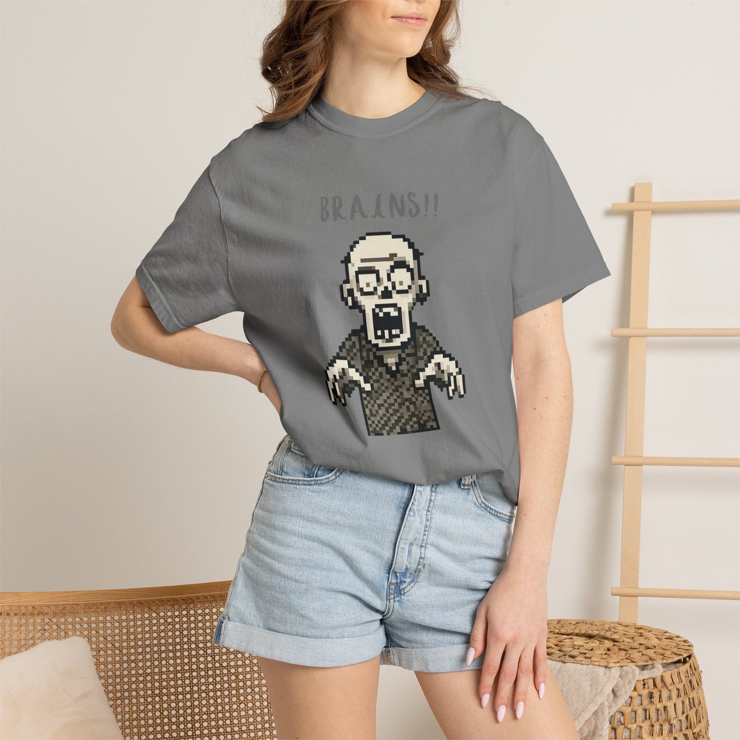 Pixel Zombie 'BRAINS!!' T-Shirt  By Aprasi