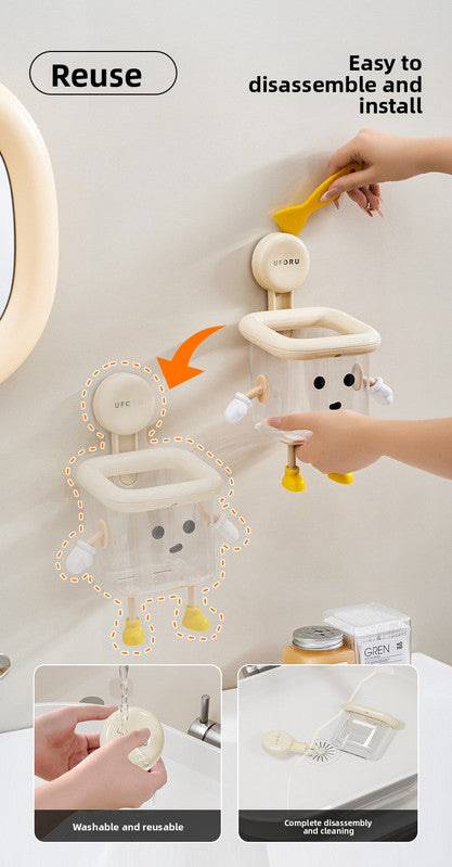 Suction Cup Bathroom Organizer Wall Mounted No Drill Storage Caddy Holder for Electric Toothbrush Toothpaste Razor Makeup Brushes Cream White
