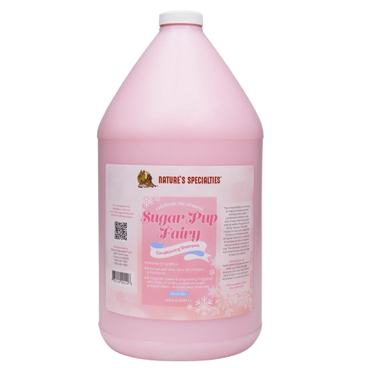Nature's Specialties dog conditioning shampoo bottle, pink with white cap