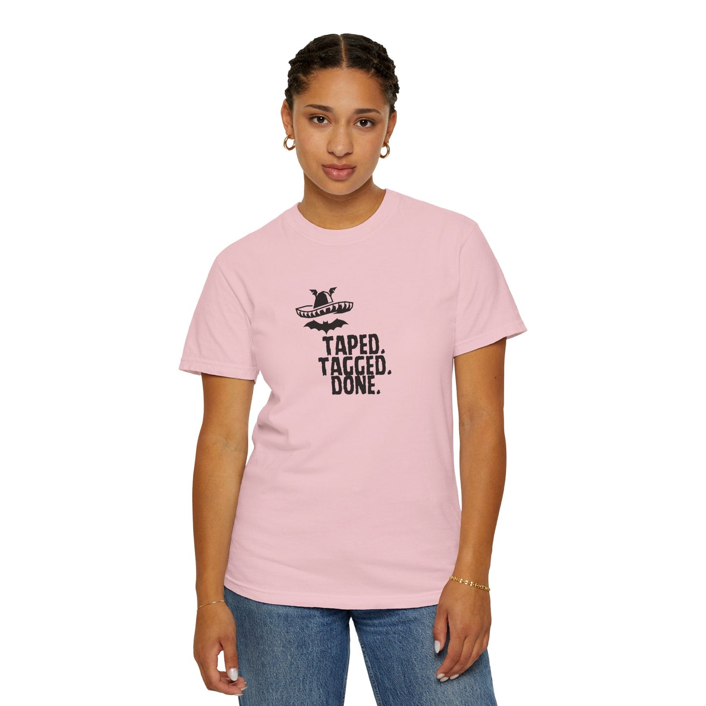 The Midnight Mariachi Taped Tagged Done Graphic Tee  Bat Sombrero Heavyweight Cotton Shirt