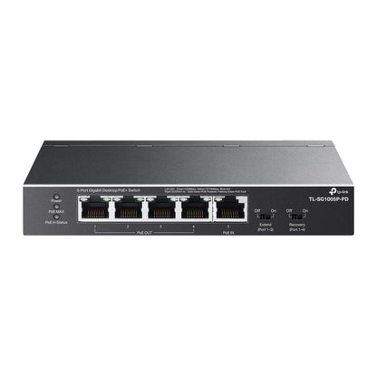 TP-Link TL-SG1005P-PD 5-Port Gigabit Desktop PoE+ Switch with 1-Port PoE++ In and 4-Port PoE+ Out | Fanless, Long-Range PoE, Plug & Play