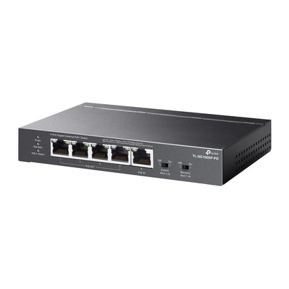 TP-Link TL-SG1005P-PD 5-Port Gigabit Desktop PoE+ Switch with 1-Port PoE++ In and 4-Port PoE+ Out | Fanless, Long-Range PoE, Plug & Play