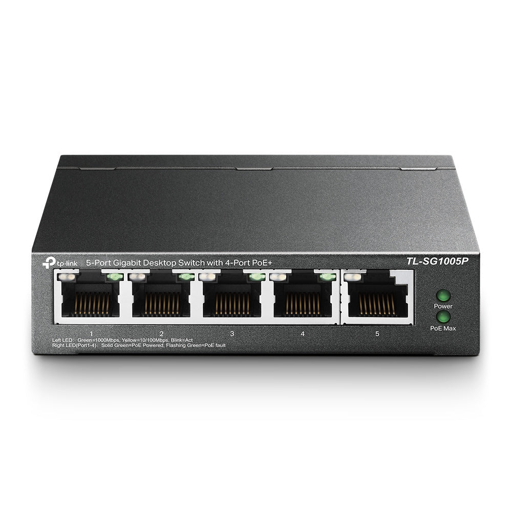 TP-Link TL-SG1005P 5-Port Gigabit Desktop Switch with 4-Port PoE+ | Compact, Fanless, Plug & Play