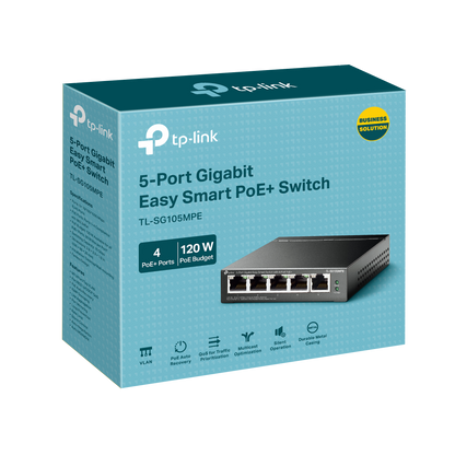 TP-Link TL-SG105MPE 5-Port Gigabit Easy Smart Switch with 4-Port PoE+ | Fanless Design, 120W PoE Budget, VLAN & Web Management