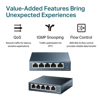 TP-Link TL-SG105 5-Port Gigabit Desktop Network Switch | Metal Casing | Plug & Play | Green Ethernet