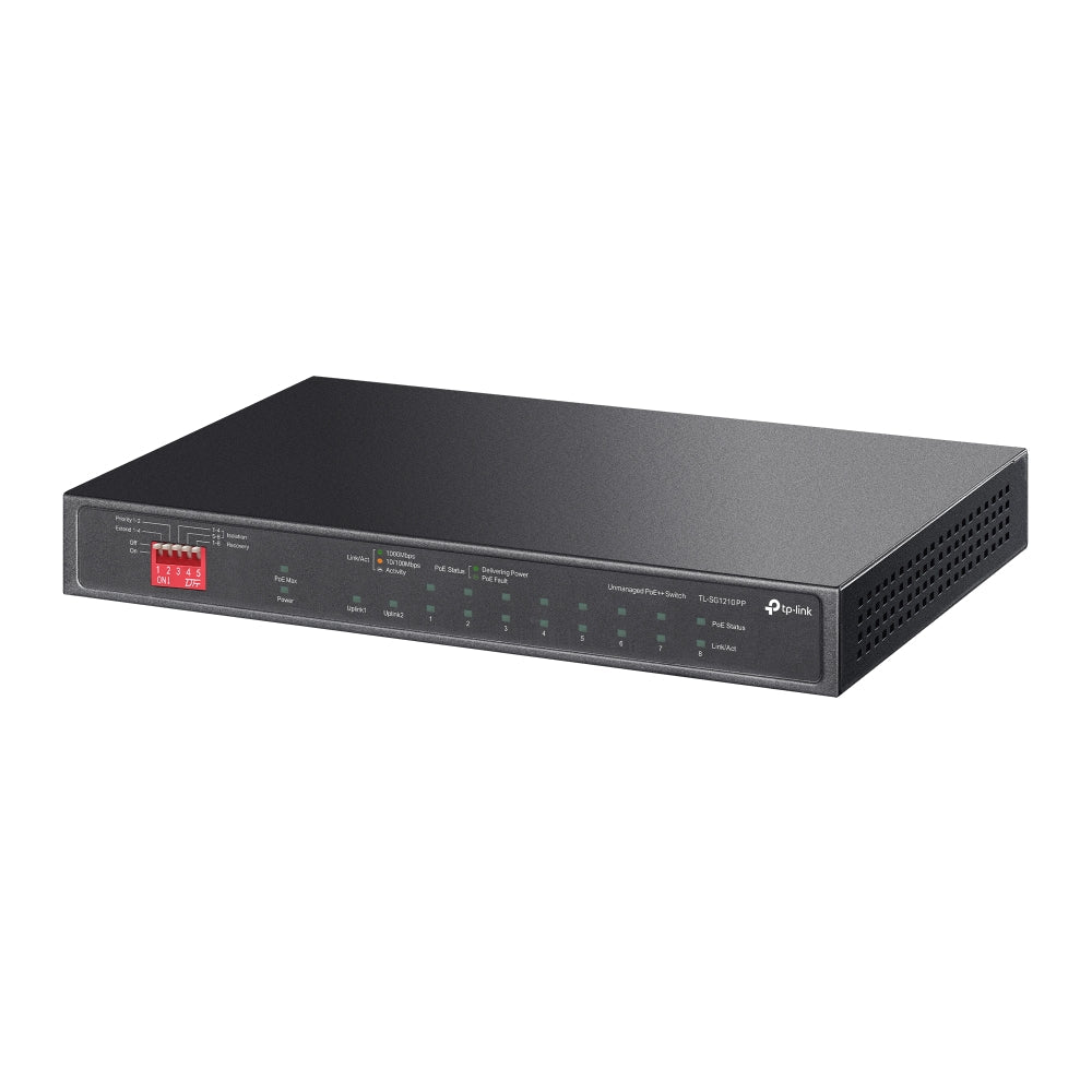 TP-Link TL-SG1210PP 10-Port Gigabit Desktop Switch with 6-Port PoE+ and 2-Port PoE++ | Fanless Design, 123W PoE Budget, Priority & Isolation Modes