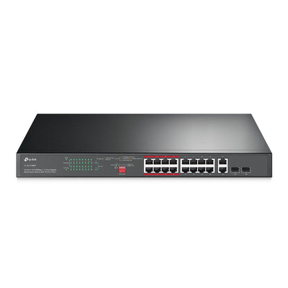 TP-Link TL-SL1218MP 16-Port 10/100 Mbps + 2-Port Gigabit PoE+ Rackmount Switch | High Power Budget, Long-Range PoE, Plug-and-Play Simplicity