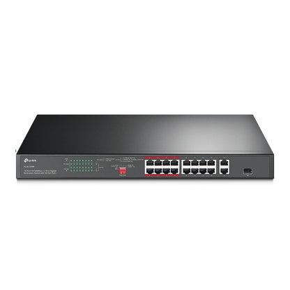 TP-Link TL-SL1218P 16-Port 10/100 Mbps + 2-Port Gigabit PoE+ Rackmount Switch | Efficient Power, Long-Range PoE, Hassle-Free Networking