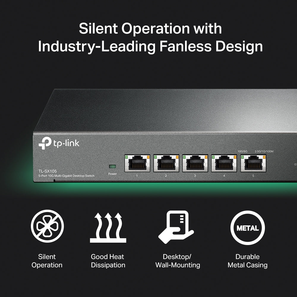 TP-Link TL-SX105 5-Port 10G Multi-Gigabit Desktop Switch | Ultra-High-Speed Networking for Home & Business