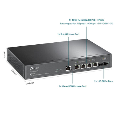 TP-Link TL-SX3206HPP — JetStream 6-Port 10GE L2+ Managed Switch with 4× PoE++ 10G Ports