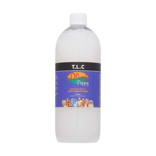 Plush Puppy TLC coat conditioner bottle with screw cap, 1 litre, blue label