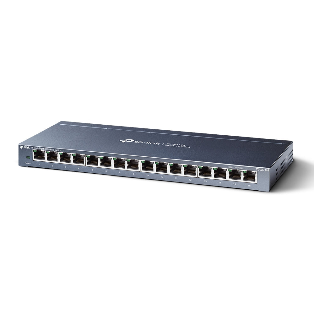 TP-Link TL-SG116 16-Port Gigabit Desktop Switch | Silent, High-Speed Networking with Energy-Saving Green Technology