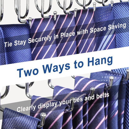 TOPIA HANGER 20 Hooks Belt Tie Hanger Space Saving for Closet, 2 IN 1 Belt Ties Racks Max 30 Belts with 30 Ties Capacity, Curved with Flat Hooks for Belts,Ties,Bras,Closet Organizers and Storage CT69N